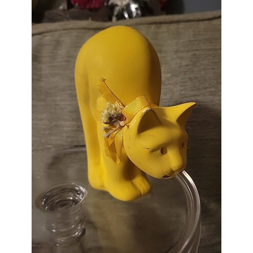 Read Vtg Pouncing Yellow Cat Flower Necklace Rare 6.5" Kitten Pet Handmade?